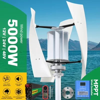 Gerador de turbina eólica vertical 5kw, 3 lâminas, 12v, 24v, 48v, com controlador de carga mppt/híbrido, dínamo inversor para uso doméstico e agrícola