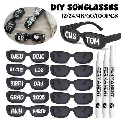 12-100 pçs óculos de sol de casamento óculos de sol personalizados com canetas retro quadrado diy óculos para festas de aniversário festa de casamento grad 2025