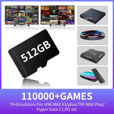 Cartão de jogo TF integrado 110000 +Jogos com mais 70 emuladores para PSP/PS1/NDS/N64/DC/SS/MAME S905X3 usado para H96 MAX X3/Plus/T95 MAX Plus