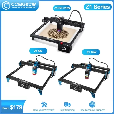 COMGROW Z1 5/10/20W Gravador a laser Desktop CNC Máquina de corte e gravação a laser DIY Carpintaria Metal Acrílico CNC Router