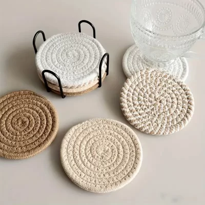 Conjunto de 8 peças de porta-copos absorventes para bebidas, porta-copos minimalistas de algodão tecido, decoração de mesa de café, boho, porta-copos fofos