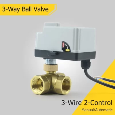 Latão Motorizado Ball Valve, Dois Controle, Atuador elétrico com Interruptor Manual, 3-Wire, AC 220V, 1/2 ", 3/4", 1 ", DN15, DN20, DN25, DN32