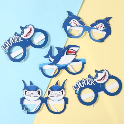 8 pçs/conjunto de óculos de tema de tubarão, óculos de parede sob o mar, armação de óculos para tema de tubarão, decoração de festa de aniversário, foto