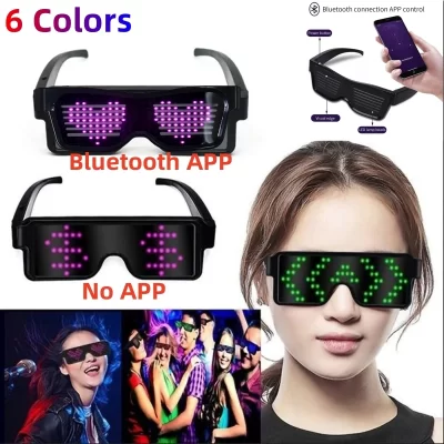 Óculos de festa led com controle por aplicativo, multilíngue, carga usb, led piscante, luminoso, natal, concerto, festa, feriado, óculos de sol