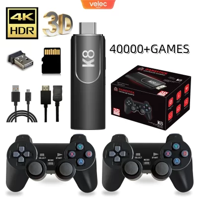 K8 jogo vara 4k hd retro console de videogame 64g 40000 + jogos 40 + simuladores duplo sem fio 2.4g controlador console para crianças presente