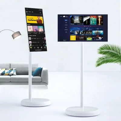32 "tela de toque 1080P monitor de tela de toque sobre rodas, sistema operacional Android 13 bateria embutida, televisão inteligente portátil
