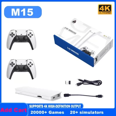 M15 jogo vara mini tv console de jogo portátil sem fio gamepads vídeo game 64g 128g retro jogo hd saída de dois jogadores para ps1