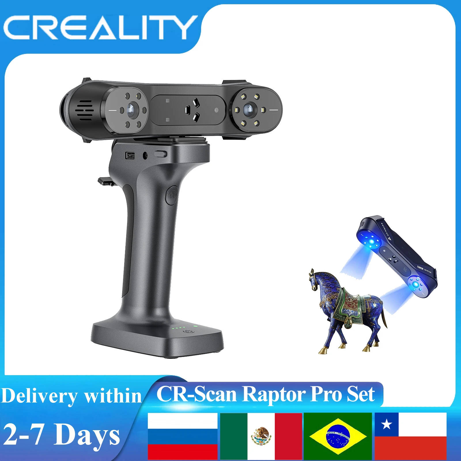 Creality 3d scanner raptor pro handheld sem fio wifi scanner cr-scan 0.02mm precisão 60fps velocidade de digitalização laser azul luz nir