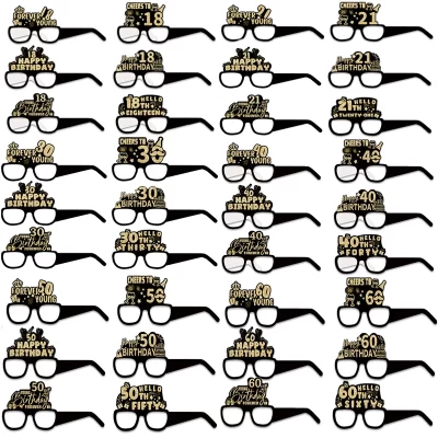Óculos de papel para festa de aniversário, 18th 30th 40th 50th, ouro preto, decoração de festa de feliz aniversário, 18 30 40 50 60 70 anos, adereço para foto