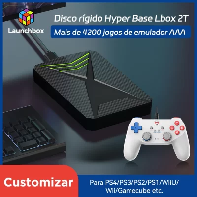 Disco rígido de jogo Launchbox 2T para PS4/PS3/PS2/Wii/WiiU/GAMECUBE etc com mais de 4200 jogos 3D/PC Console de jogos portátil para laptop