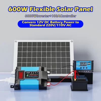 Kit inversor solar 6000w, geração de energia completa, painel solar 600w, sistema 110v/220v, 12v, painel solar, controlador de carregamento de bateria