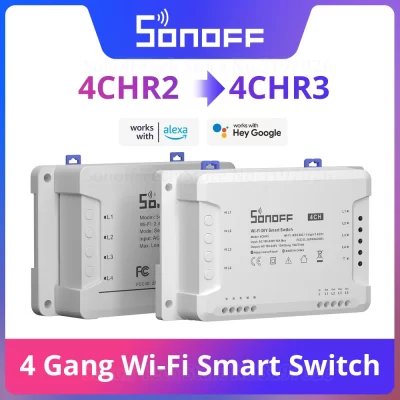 Itead sonoff 4ch r2 interruptor wi-fi inteligente 4 gang interruptor de luz de controle remoto para casa inteligente funciona com alexa google home ewelink app