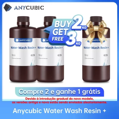 Compre 2kg ganhe 1kg grátis ANYCUBIC Water-Wash Resin+ Para Impressora LCD 3D Lavável em Água Alta Precisão Baixo Odor Baixa Viscosidade Material de Impressão 3D
