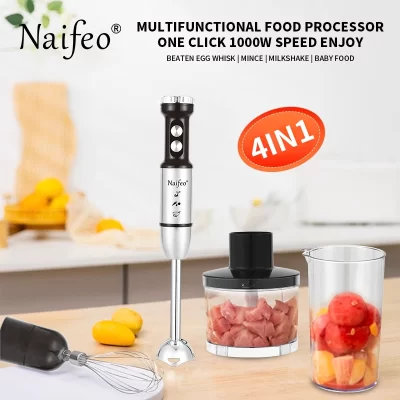 1000W Motor Poderoso 4 em 1 Controle de Velocidade Infinita Liquidificador Portátil e Misturador de Mão Elétrico - Liquidificador de Cozinha Multifuncional para