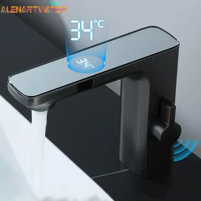 Sensor inteligente led torneira da bacia do banheiro torneira infravermelha pia da cozinha misturadora quente e fria vaidade touchless display digital