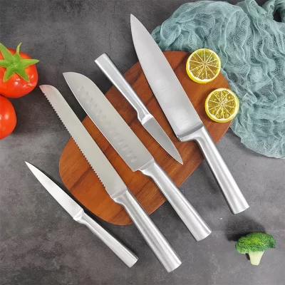 Conjunto de facas de 5 peças, cabo oco seiko, faca de chef de cozinha de aço inoxidável, faca de cortar/escultura/fatiar/aparar para mulheres em casa