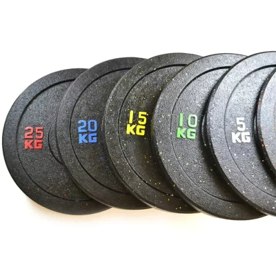 Discos/placa de barra para equipamentos de ginástica comercial, manchas de cores, placa de peso de amortecedor de borracha de alta temperatura