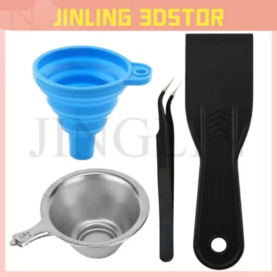 Peças de impressora 3D funil de silicone + copo de filtro de resina UV de metal + pinça + pá de ferramenta especial de resina SLA para peças de fóton DLP