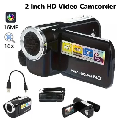 Câmera digital 1080P 16MP Camcorder com tela rotativa de 2,4 polegadas Gravador de vídeo HD com zoom 16X