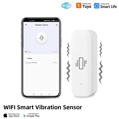 Hseno tuya wifi sensor de vibração inteligente detecção tuya vida inteligente app notificação em tempo real movimento choque alarme registro histórico