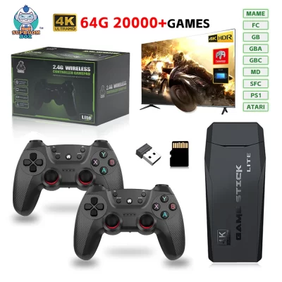 Atualizar console de videogame m8 ou apenas 2x2.4g controlador sem fio lite 4k tv game stick retro jogador de jogo portátil para ps1