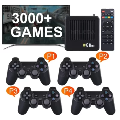 Pro consola de videojogos G11, gamepad sem fio, caixa de TV 4K HD, 60000 + jogos retro incorporados, 2.4G, 256G, PS1, GBA