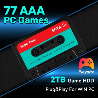 Disco rígido de jogos de 2 TB e consoles de jogos com 77 jogos para PC Jogos AAA Plug and Play para Win PC/Laptop Disco rígido externo HDD de 2,5 polegadas