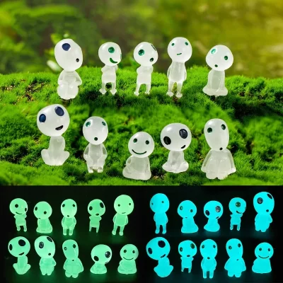 10 pçs elfos luminosos mini figuras decoração do tanque de peixes kodama brilham no escuro figuras jardim micro flor vaso paisagem ornamento