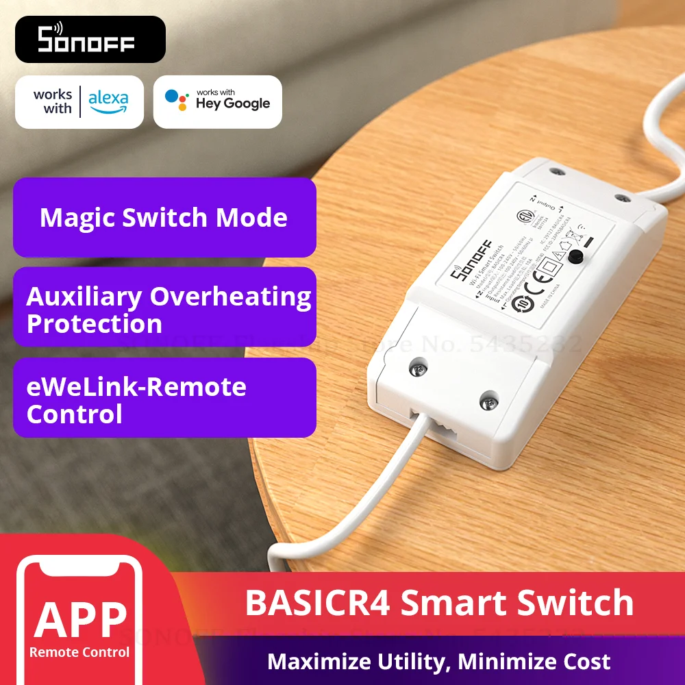 SONOFF BASICR4 Interruptor Wifi Interruptor De Luz Do Relé Casa Inteligente Disjuntor Universal Temporizador eWeLink Controle Remoto sonoff interruptor inteligente Alexa Alice Google Home