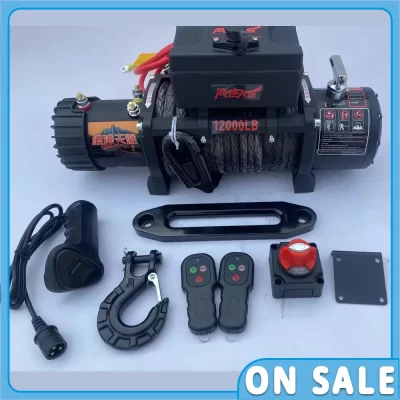 Guincho elétrico 13500lbs para talha de carro off road, cordas de reboque sintéticas, cinta de reboque com controle sem fio, caminhão atv, carro off road