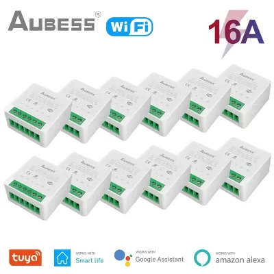 AUBESS Tuya WiFi Interruptor Inteligente 16A DIY Módulo de Relé Disjuntor Casa Inteligente Smart Life App Controle Remoto de 2 Vias Via Alexa Google Home