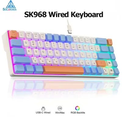 Soluaka sk968 teclado com fio interruptores ópticos rgb retroiluminado keycaps 60% compacto escritório computador membrana teclado de jogos portátil