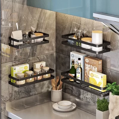 Space-Saving Wall Mounted Prateleiras De Armazenamento, Rack Organizer, sem perfuração, banheiro, 2pcs