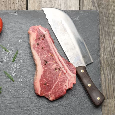 Faca de cozinha forjada artesanal de 8 polegadas, açougueiro, corte de carne, faca de chef chinês 5cr15, aço inoxidável