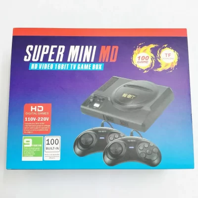 Super Mini MD Game Console, 16Bit HD Mega Drive, Vídeo HD, Jogos de TV, Construído em 100 Jogos