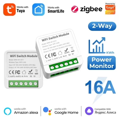 Tuya zigbee wifi interruptor inteligente mini 16a módulo de controle de 2 vias ligar/desligar disjuntor controle remoto sem fio temporizador alexa google casa