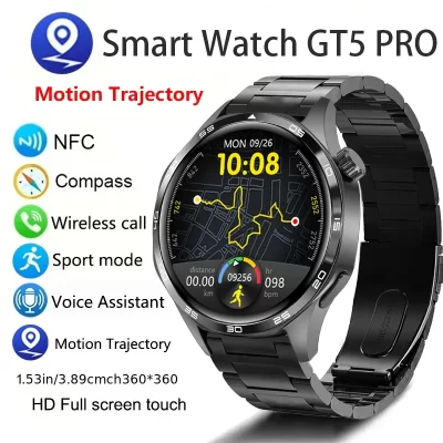 Gt5 pro relógio inteligente masculino 5 pro amoled tela hd bluetooth chamada trajetória gps nfc freqüência cardíaca bússola smartwatches 2024 novo