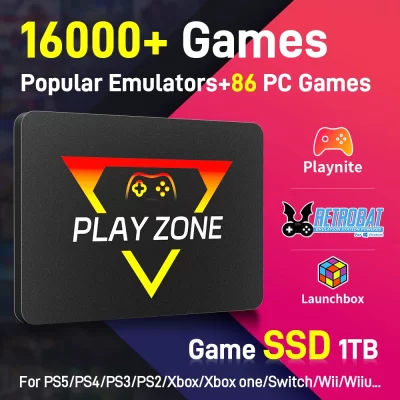 Playzone 1TB SSD e consoles de jogos para PS5/PS4/PS3/Xbox/Xbox one/Switch com 16000 jogos de emulador + 86 jogos de PC Plug & Play para WIN PC