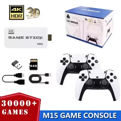 M15 Game Stick 4K Mini Retro Console de videogame 2.4G sem fio gamepad console de jogos portátil 64GB 20000 jogos HDMI para fora