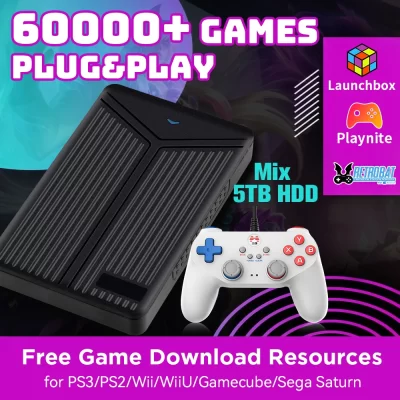 Mix disco rígido de jogo de 5 TB com 60000 + jogos retrô, AAA e 3D para PS3/PS2/PS1/PSP/Wii/WiiU/Gamecube/Sega Saturn para Windows 8.1/10/11 OS