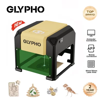 Glypho máquina de gravação a laser 3000mw cnc altamente preciso portátil 80mm * 80mm corte de gravação para etiqueta de cachorro papel couro madeira diy