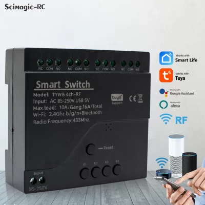 Novo interruptor inteligente de motor tuya 4ch, módulo de relé wi-fi, usb 5v dc 7-32v ac 220v 85-250v rf433mhz, interruptor de luz de controle remoto para alexa