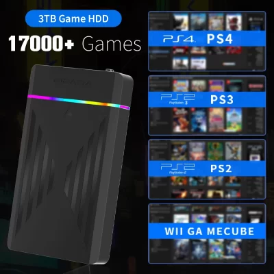 Disco rígido externo para jogos de 3 TB com mais de 17000 jogos para PS4/PS3/PS2/Gamecube/Wii/Wiiu/Sega Saturn Gaming HDD Plug & Play para WIN PC
