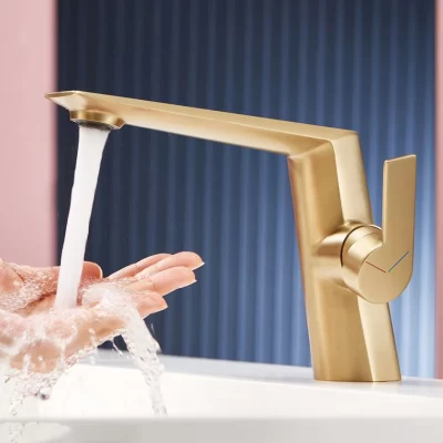 Torneira de bacia de ouro para pia do banheiro, Single Handle Hole, Tap Crane, Misturador quente e frio, 855938