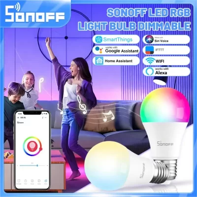 Sonoff lâmpada inteligente a19 a60 e26 e27 lâmpada regulável wifi esp32 casa inteligente trabalho com alexa google casa yandex alice smartthings