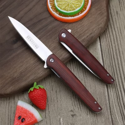XUANFENG Japonês artesanal faca dobrável cabo de madeira pequena faca dobrável D2 aço multifuncional faca de frutas