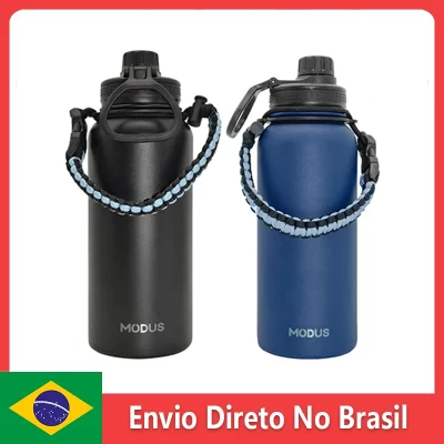 Garrafa de água Isolada Vacuum Aço Inoxidável，Garrafa Esportiva de Boca Larga，Tampa com Bico à Prova de Vazamentos，com Cordão