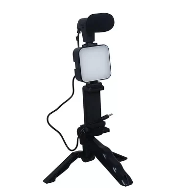 Kit de vlogging portátil de vídeo com tripé para câmera slr smartphone fotografia suporte de luz microfone