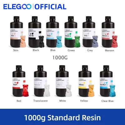 Elegoo resina de impressora 3d lcd resina de cura uv 405nm resina fotopolímero padrão para impressão lcd 3d 1000g preto cinza pele branca