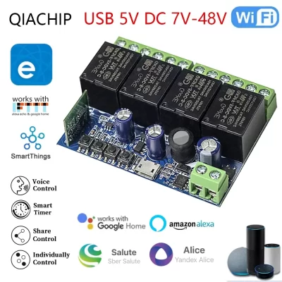 4ch interruptor wi-fi inteligente módulo de relé inteligente dc 5v 12v 24v 48v interruptor sem fio temporizador telefone controle remoto para ewelink google casa